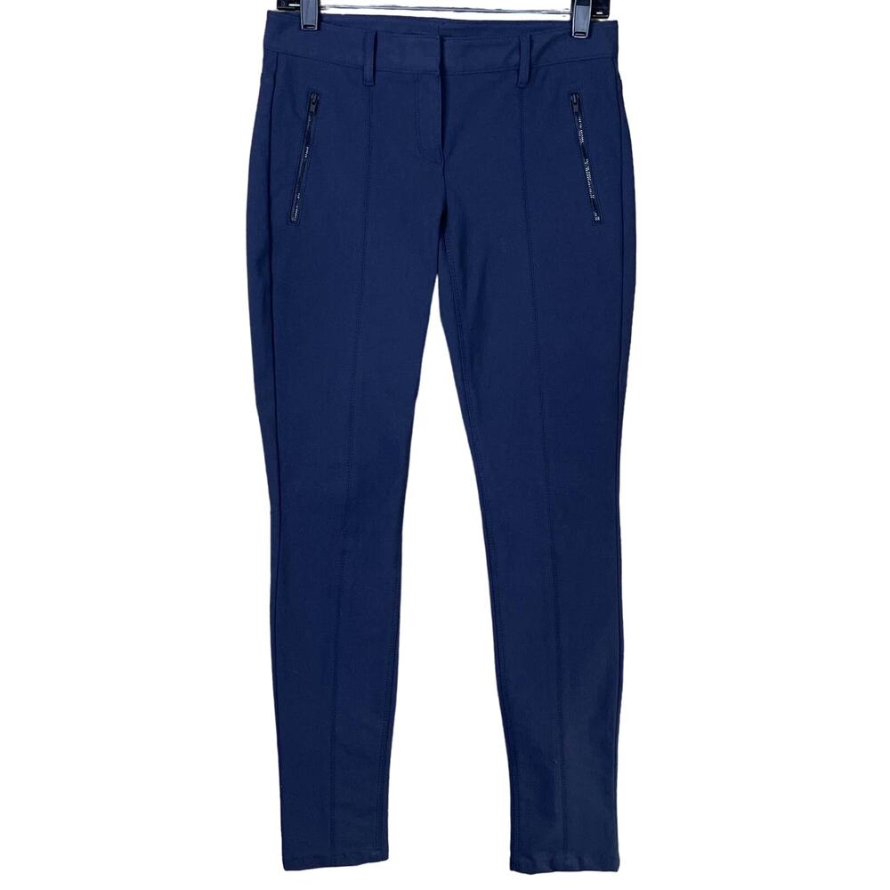 Theory Estela New Recovery Skinny Pants Zipper Pockets Navy Blue SZ 4